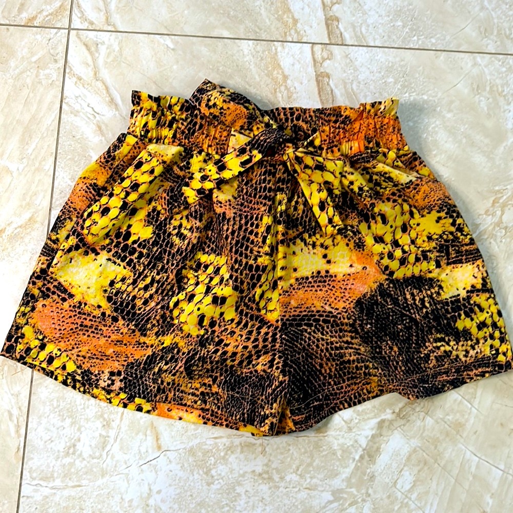 High Waisted Snake Skin Dress Shorts with Tie Front